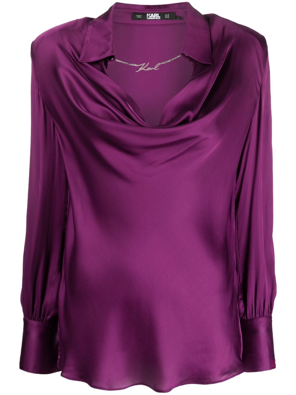 Karl Lagerfeld Satin-finish Logo-plaque Blouse In Pink