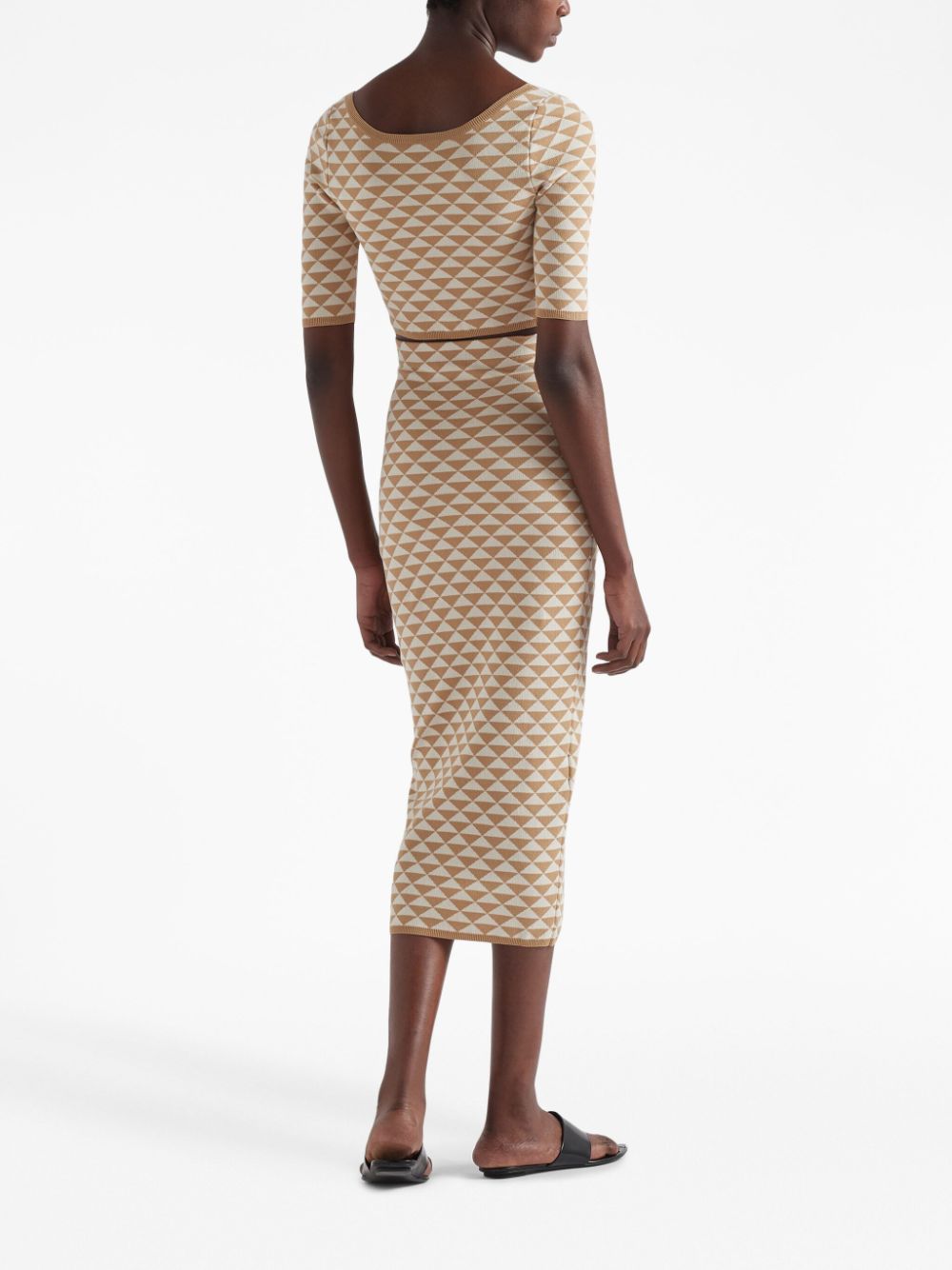 Shop Prada Logo-jacquard Midi Skirt In Neutrals