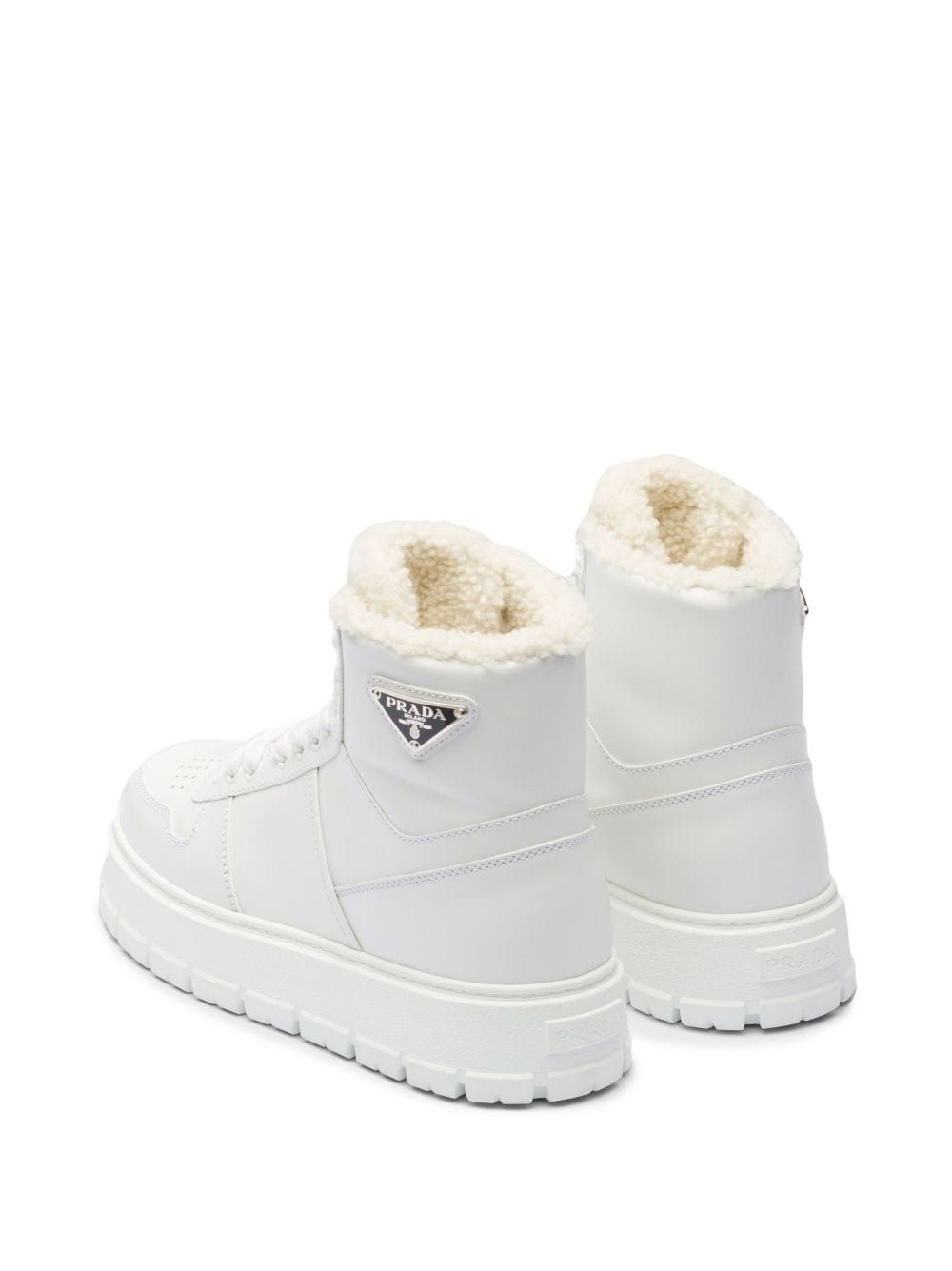 Shop Prada Triangle-logo High-top Leather Sneakers In White
