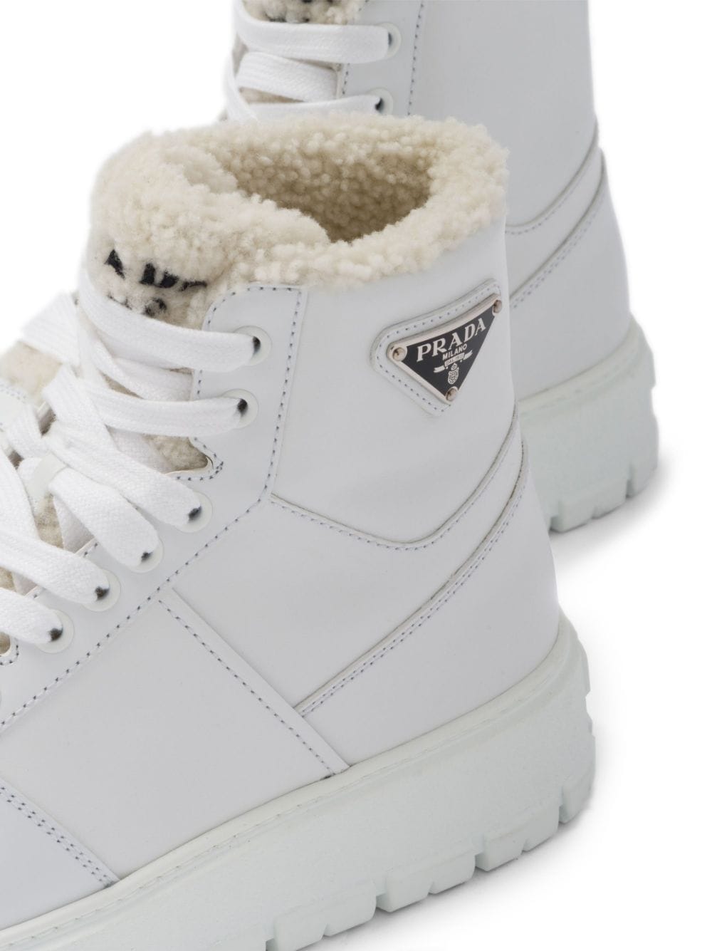 Shop Prada Triangle-logo High-top Leather Sneakers In White