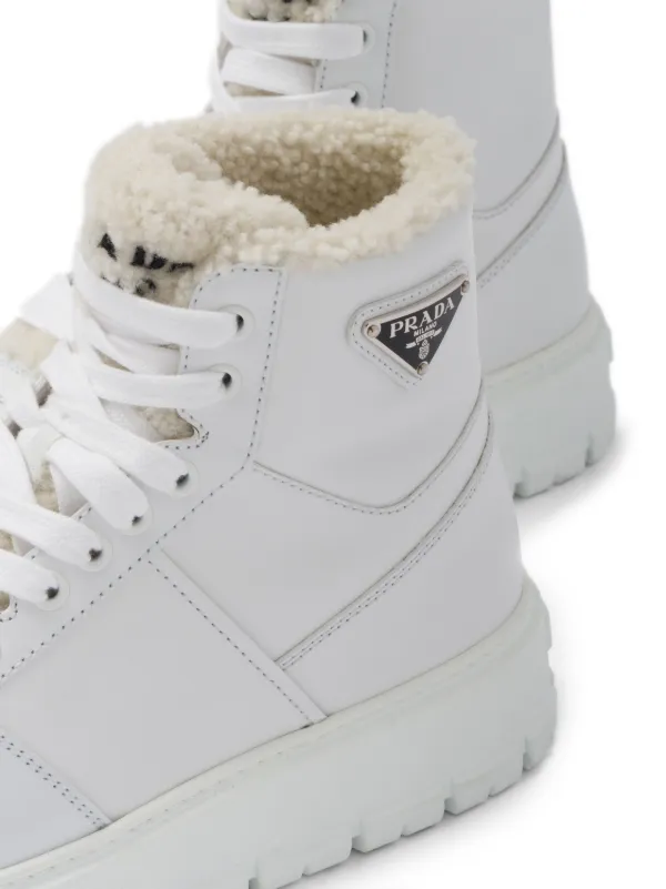 Prada triangle-logo high-top Leather Sneakers - Farfetch