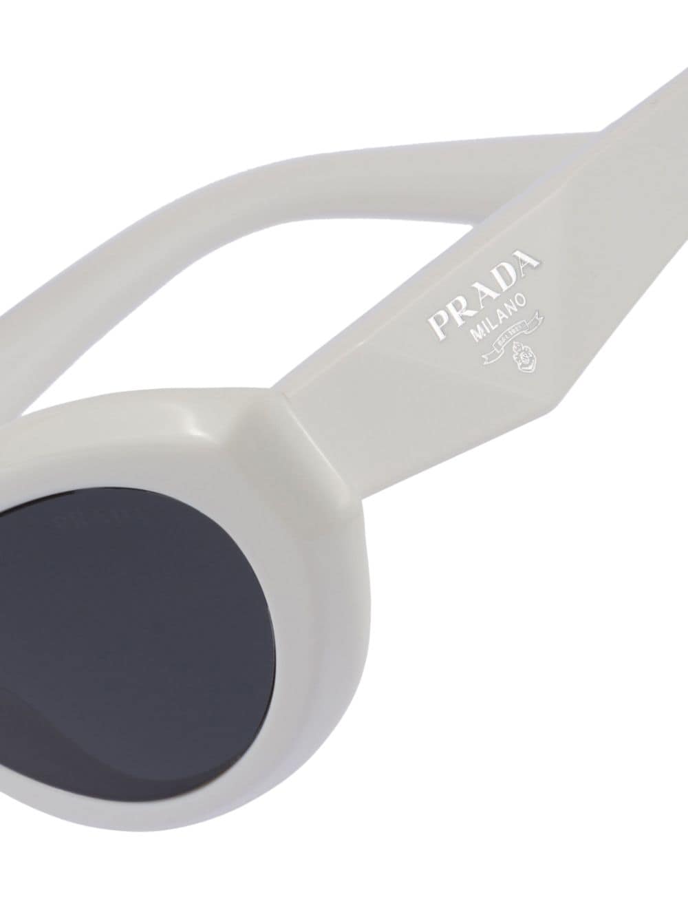 Shop Prada Symbole Oval-frame Sunglasses In White