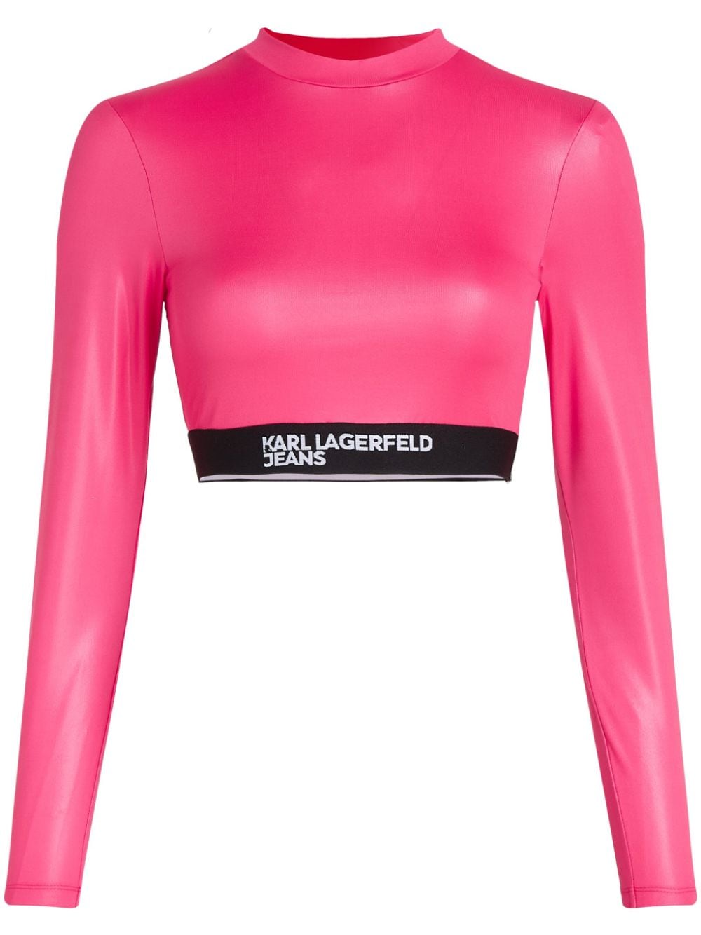 Karl Lagerfeld Jeans Long-sleeved Cropped T-shirt In Pink