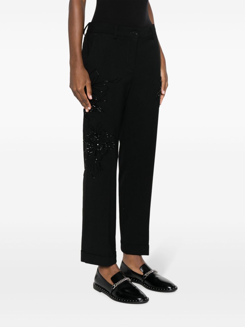 Shop P.a.r.o.s.h Embroidered-detail Cropped Trousers In Black