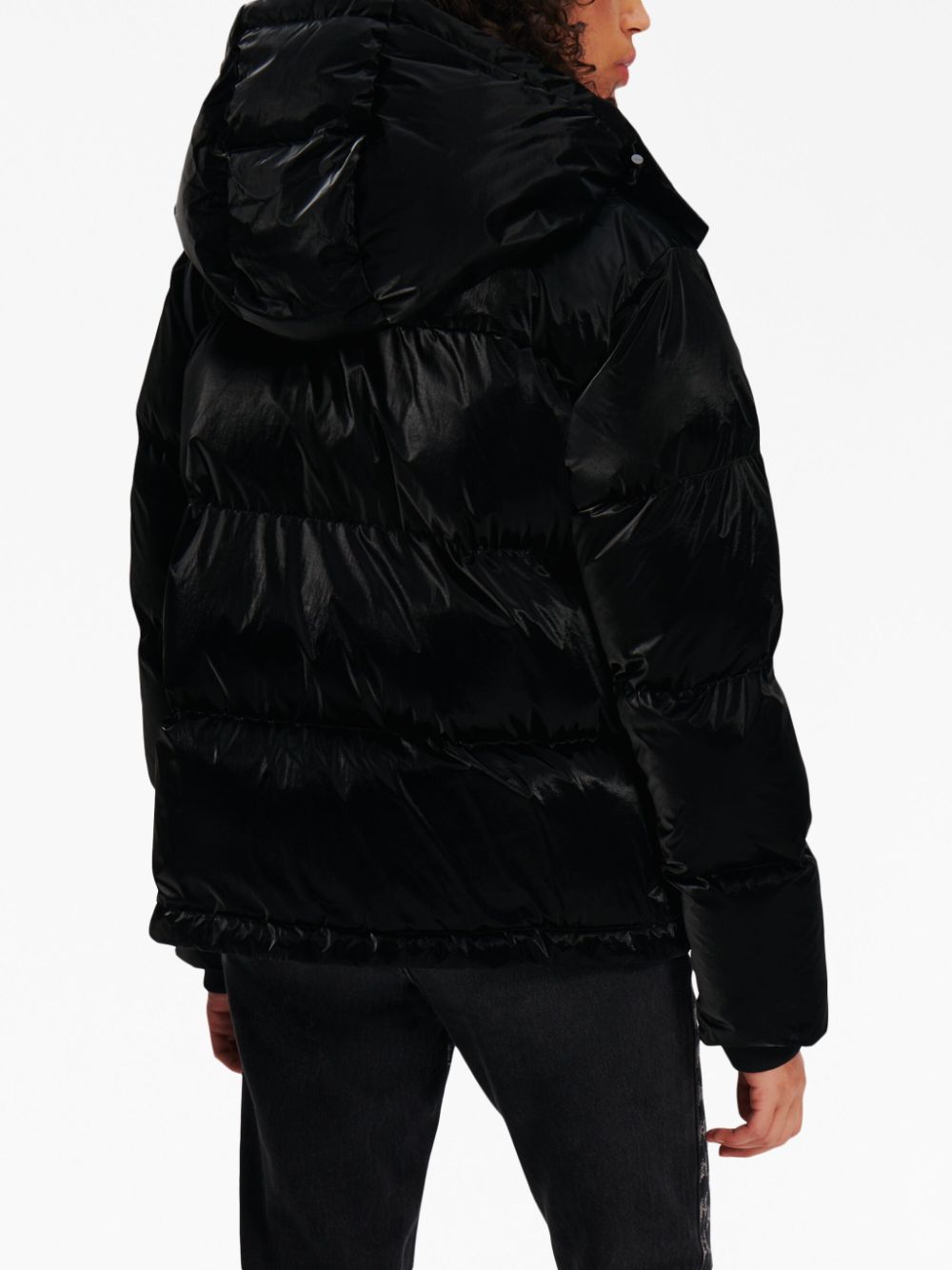 Shop Karl Lagerfeld Logo-print Hooded Puffer Jacket In Black