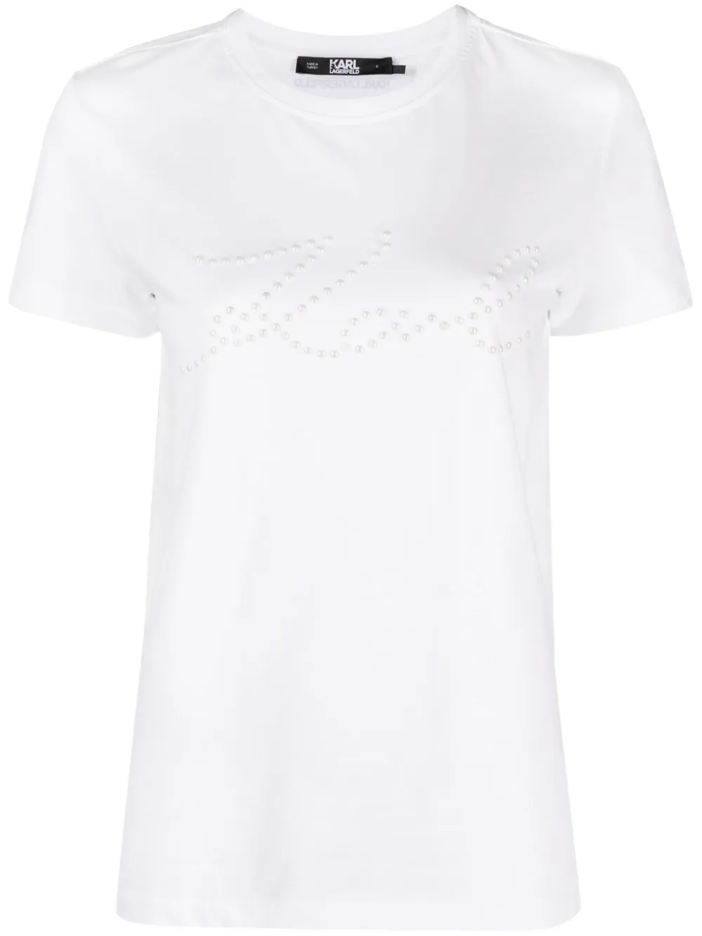 Image 1 of Karl Lagerfeld logo print-embellished organic-cotton T-shirt