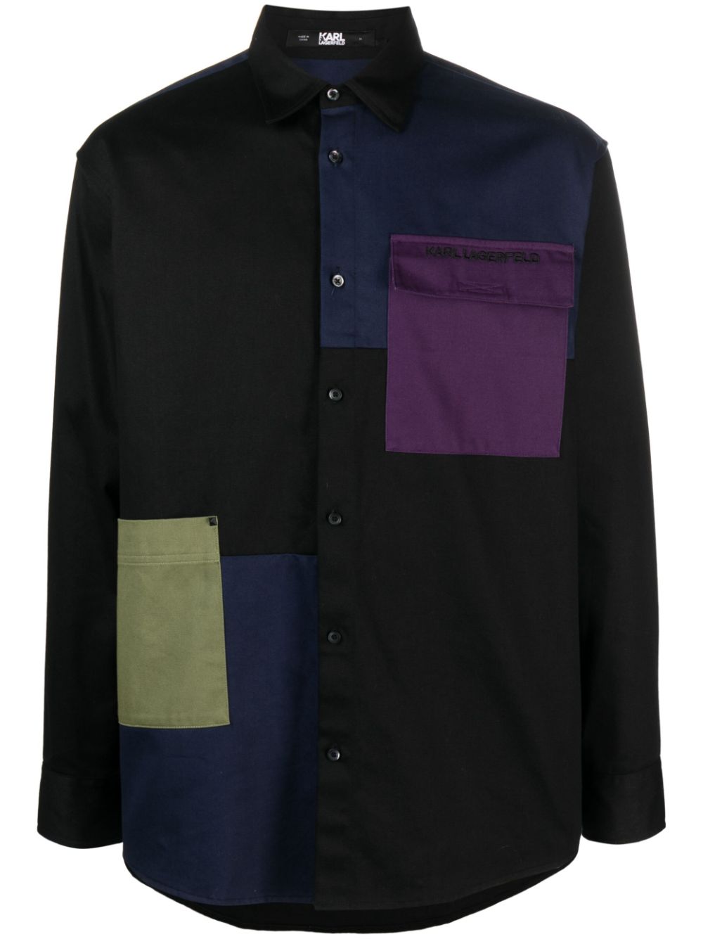 Karl Lagerfeld Overhemd met colourblocking Zwart