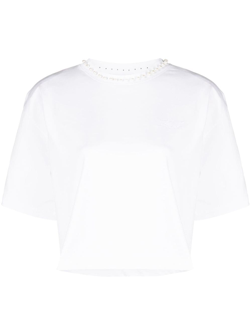 Karl Lagerfeld Faux-pearl-embellished Padded T-shirt In White