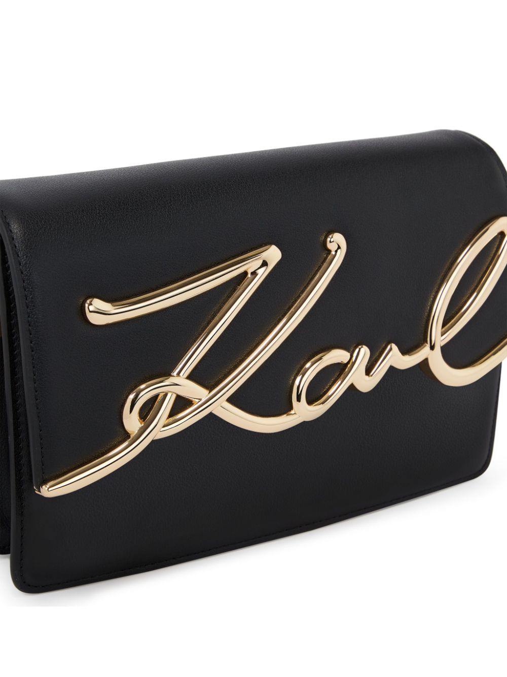 Shop Karl Lagerfeld Medium Signature Leather Shoulder Bag In Black