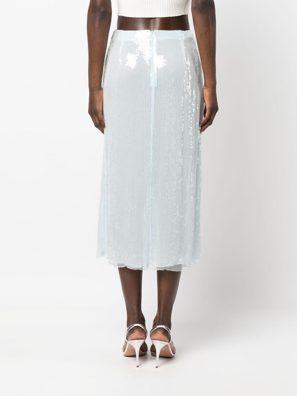 Shop Ermanno Scervino Sequin-embellished Silk Midi Skirt In Blue