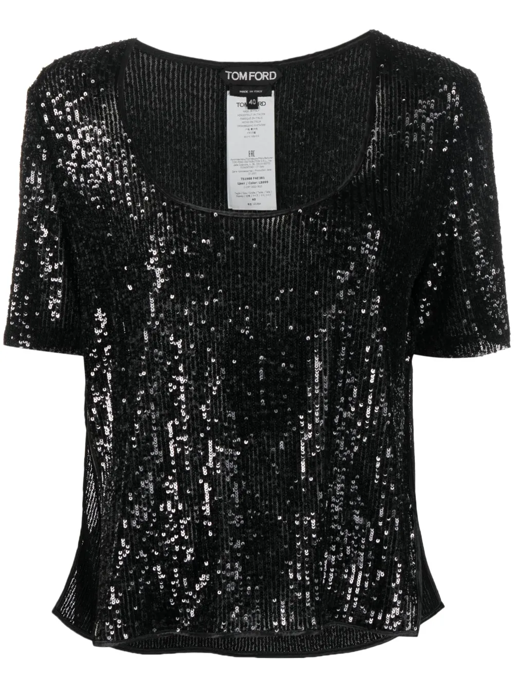 Tom Ford Sequin Short-sleeve Top In Black