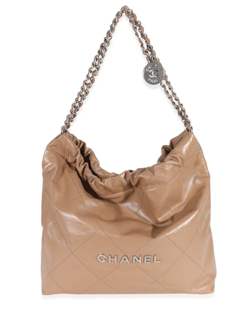 CHANEL Pre-Owned 2021-2022 Diamond-Quilted Logo Lettering Tote Bag - BROWN  for Women