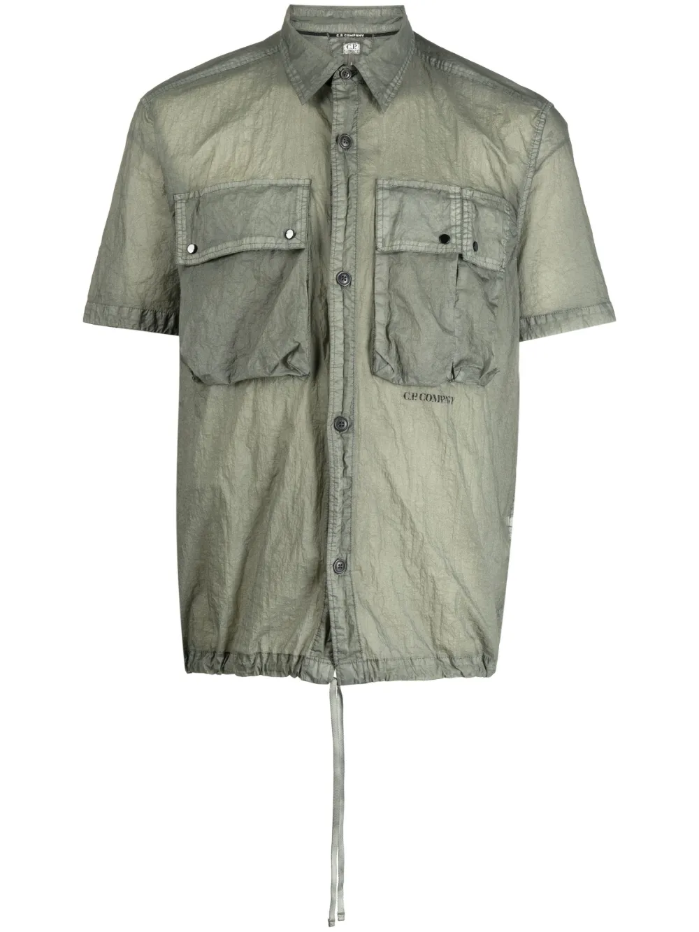 C.p. Company Cargo-pockets Semi-sheer Shirt In Green