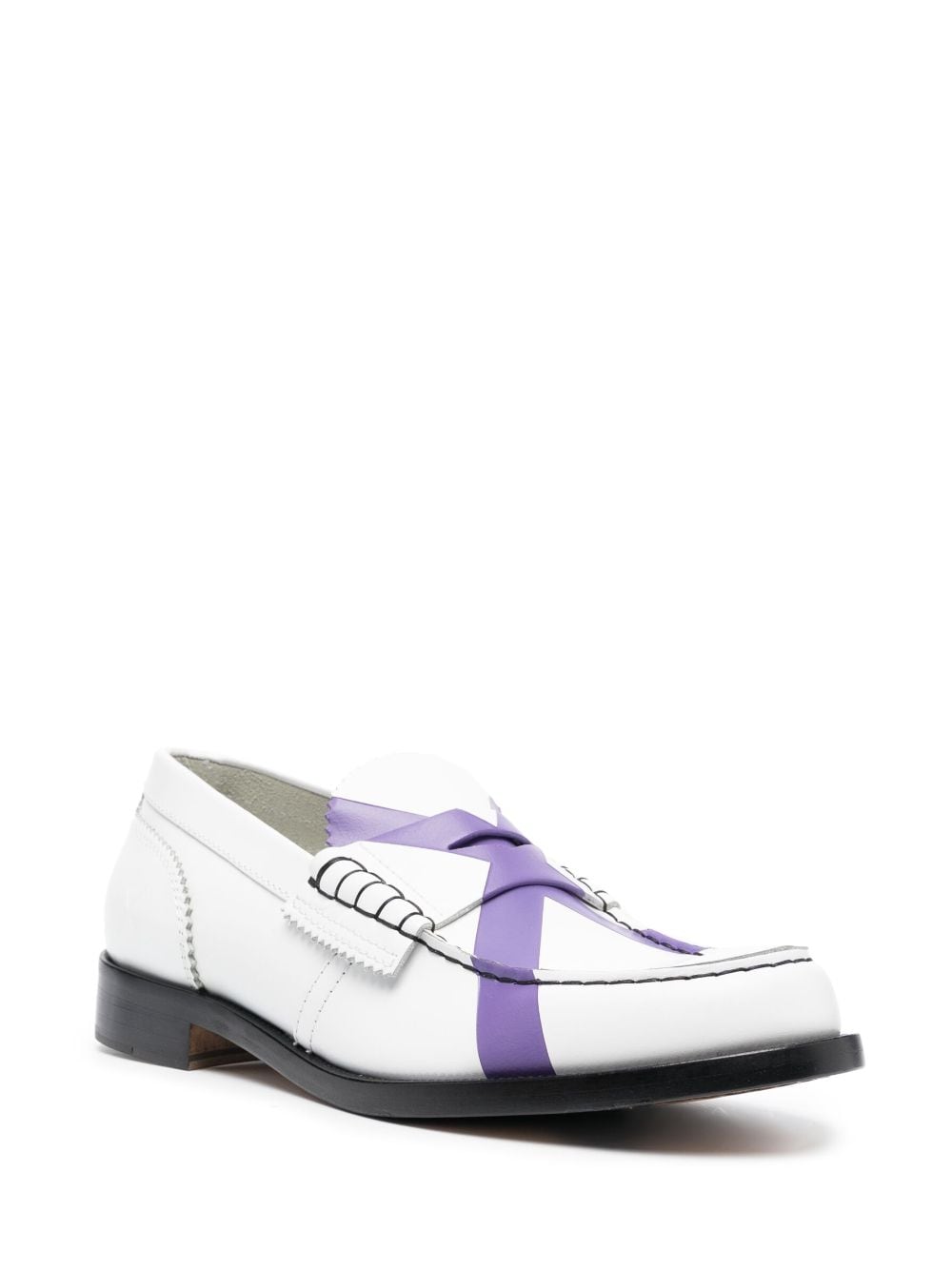 Shop College Contrast-stitching Leather Loafers In White