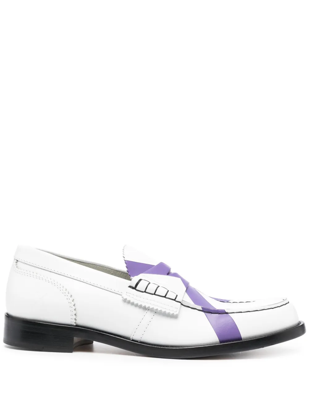 college contrast-stitching leather loafers