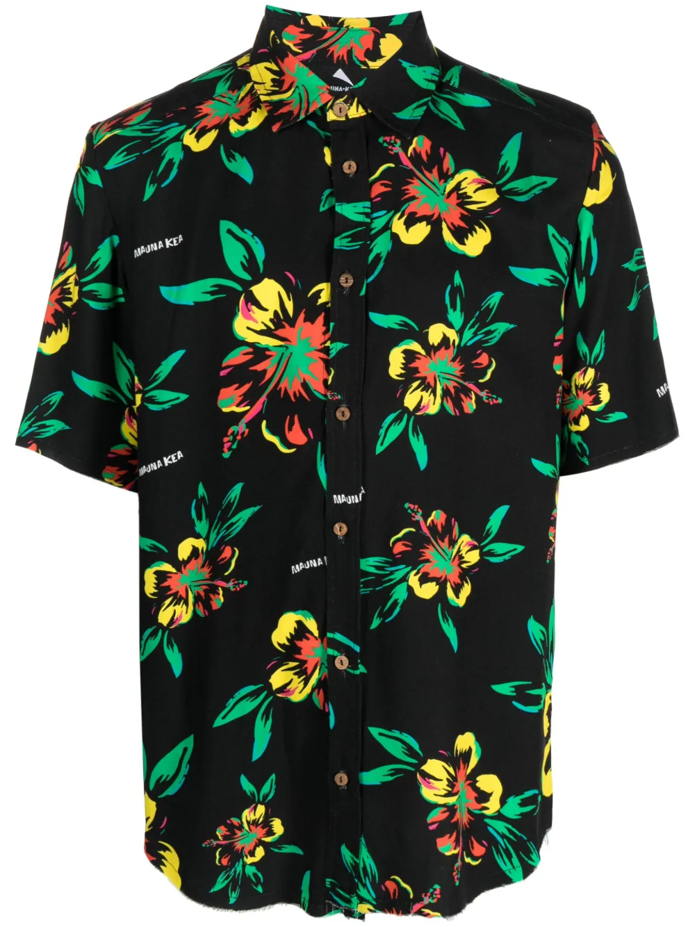 Mauna Kea Floral-print Short-sleeve Shirt In Black