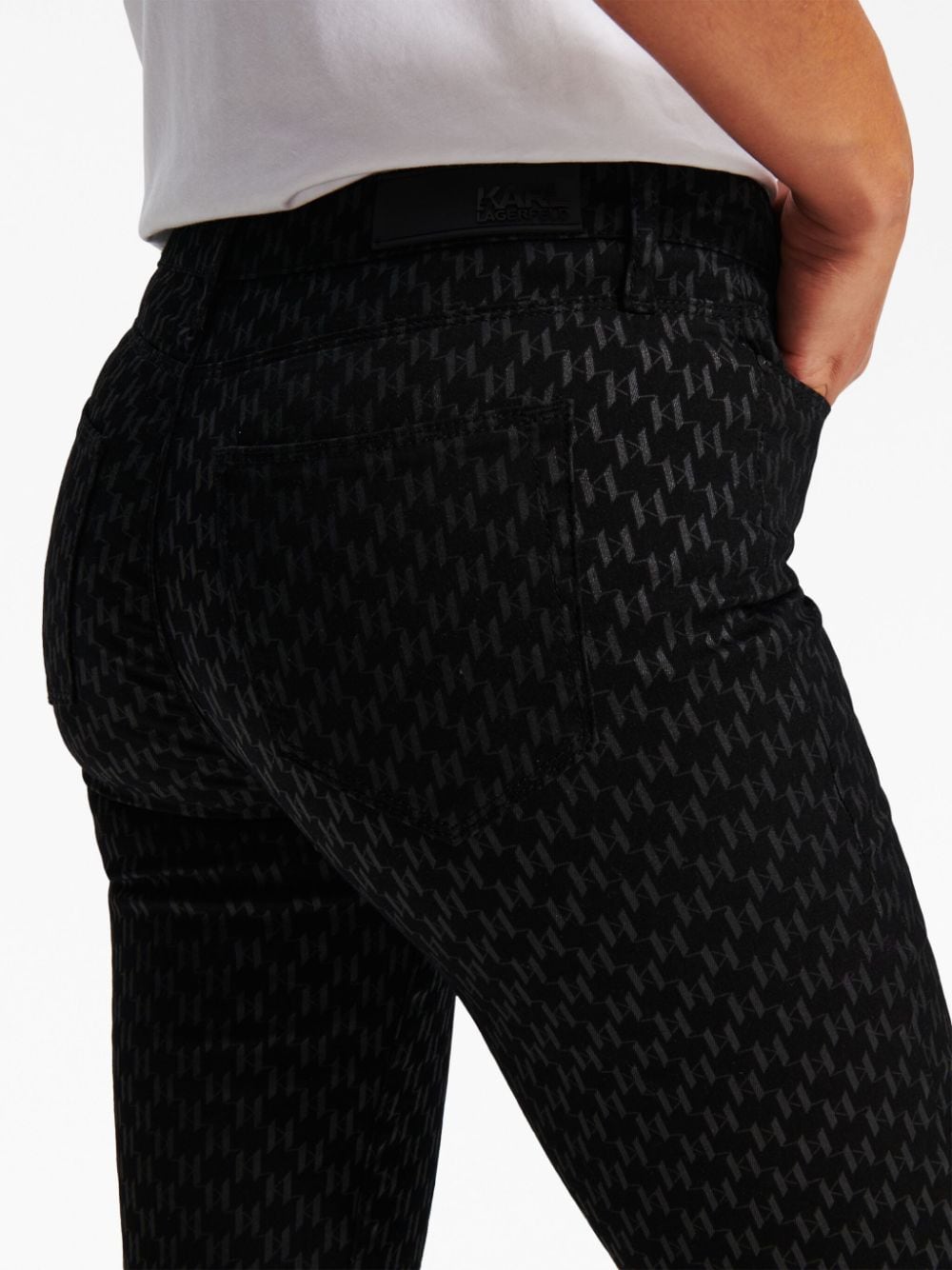 Shop Karl Lagerfeld Monogram-print Shimmer Skinny Jeans In Black