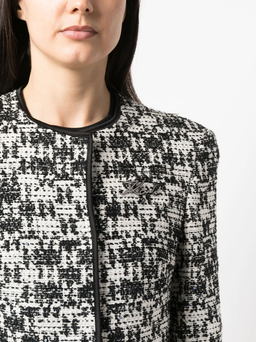 Karl Lagerfeld embroidered-logo Bouclé Jacket - Farfetch