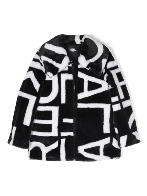 Karl Lagerfeld Kids logo-print faux-fur jacket