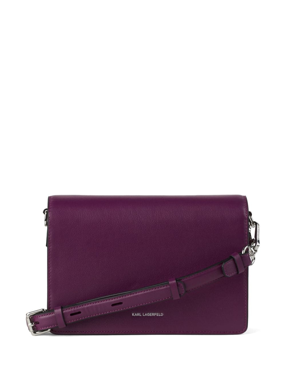 Shop Karl Lagerfeld Logo-plaque Leather Shoulder Bag In Purple
