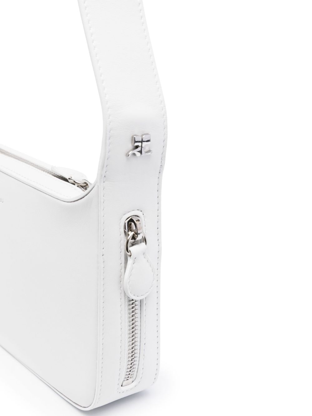 Shop Courrèges Zipped Leather Shoulder Bag In White