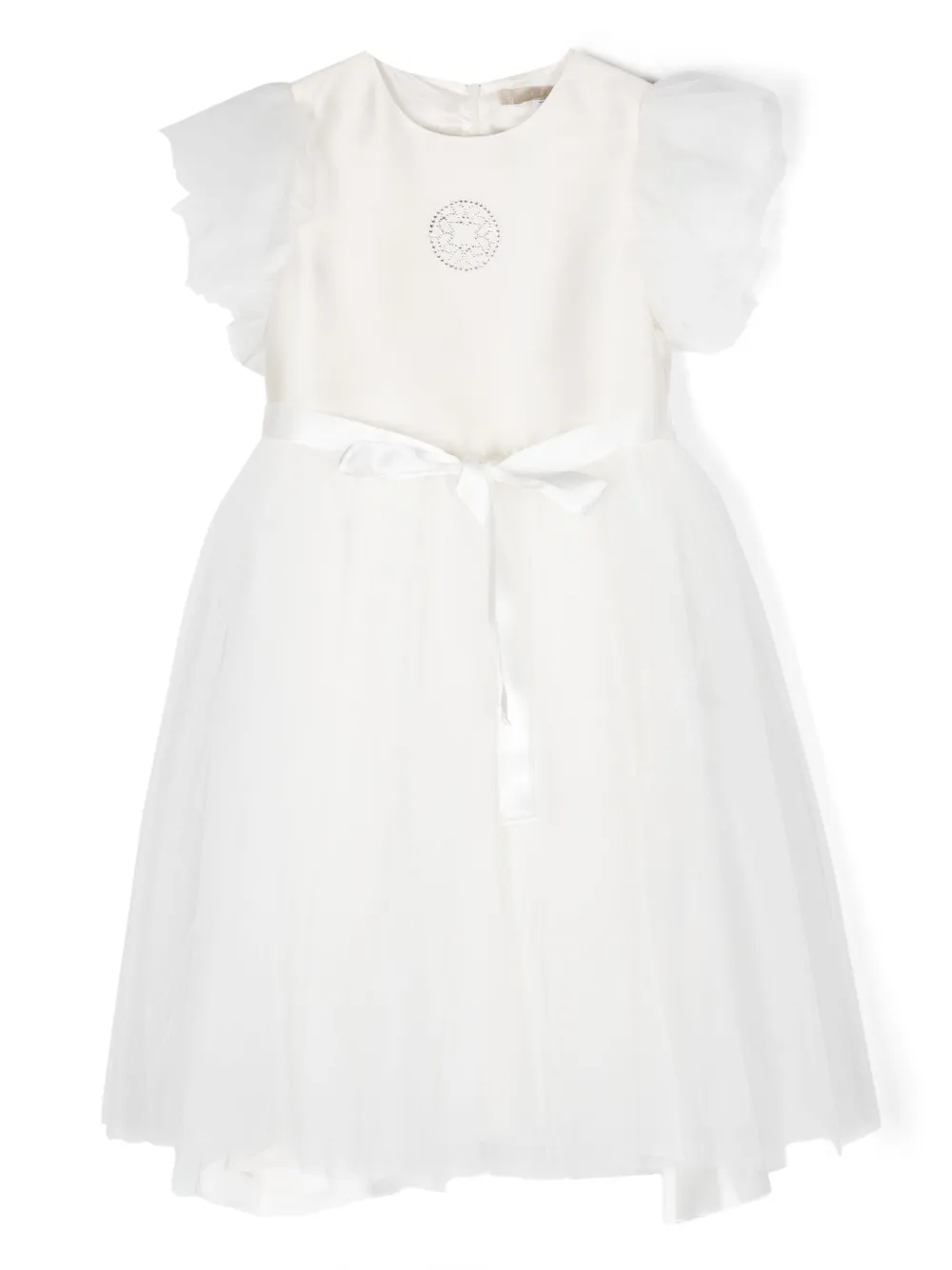 Elie Saab Junior Kids' Crystal-embellished Tulle-overlay Dress In Neutrals