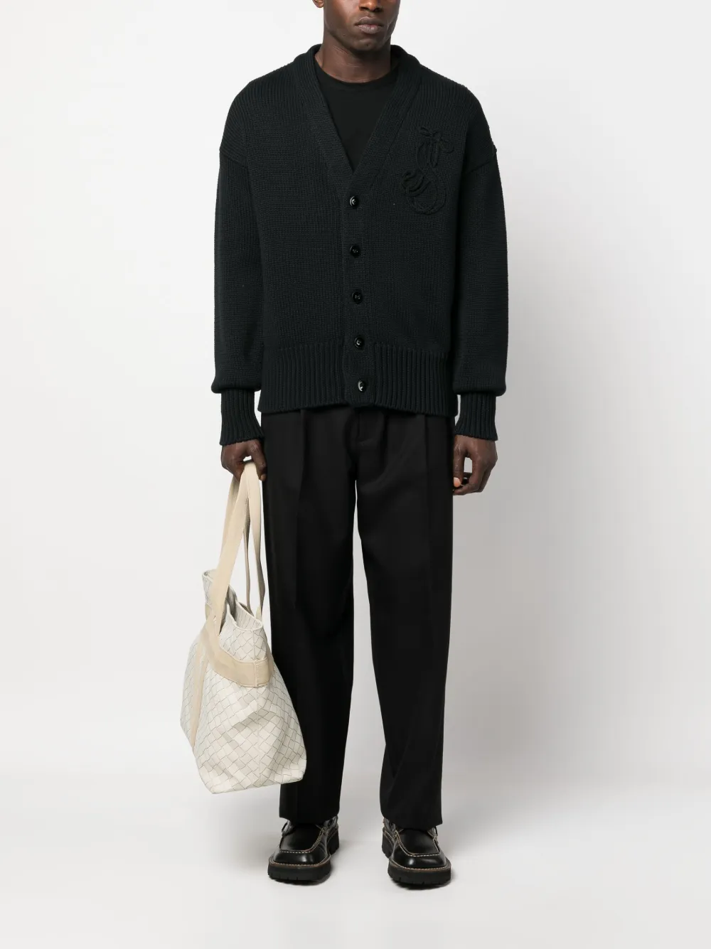 Jil Sander embroidered-logo cotton cardigan - Zwart