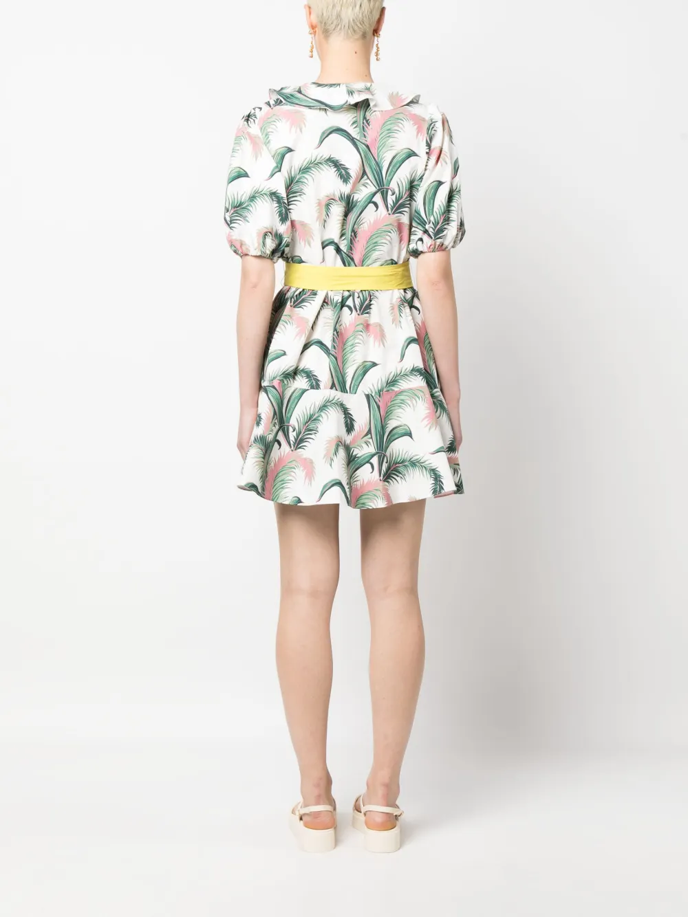 Maison Kitsuné Leaf-print Belted Wrap Dress In White
