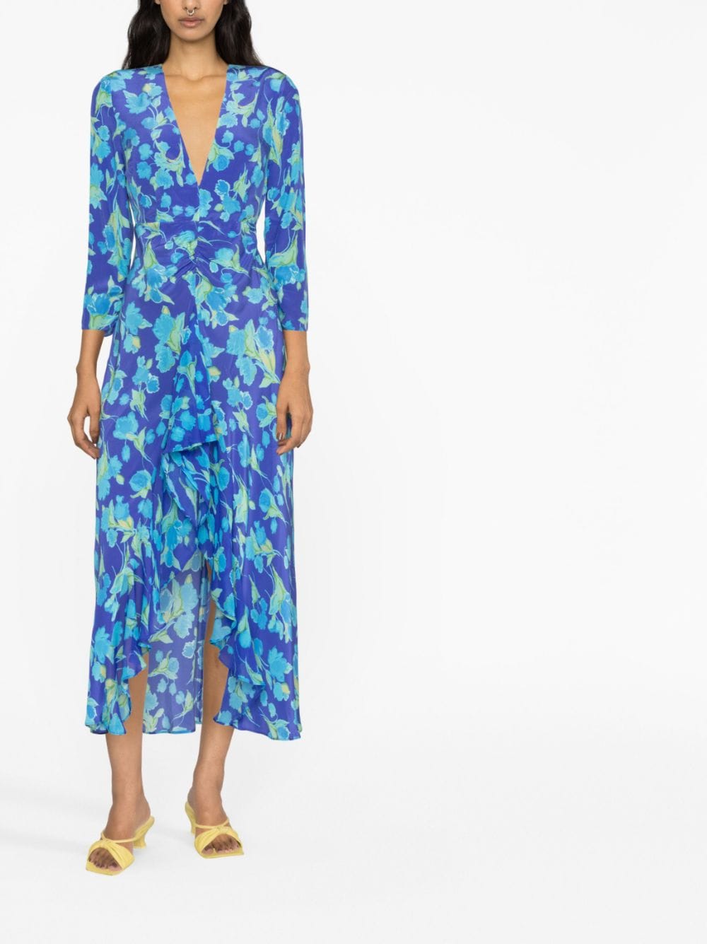 Shop Rixo London Floral-print Silk Maxi Dress In Blue