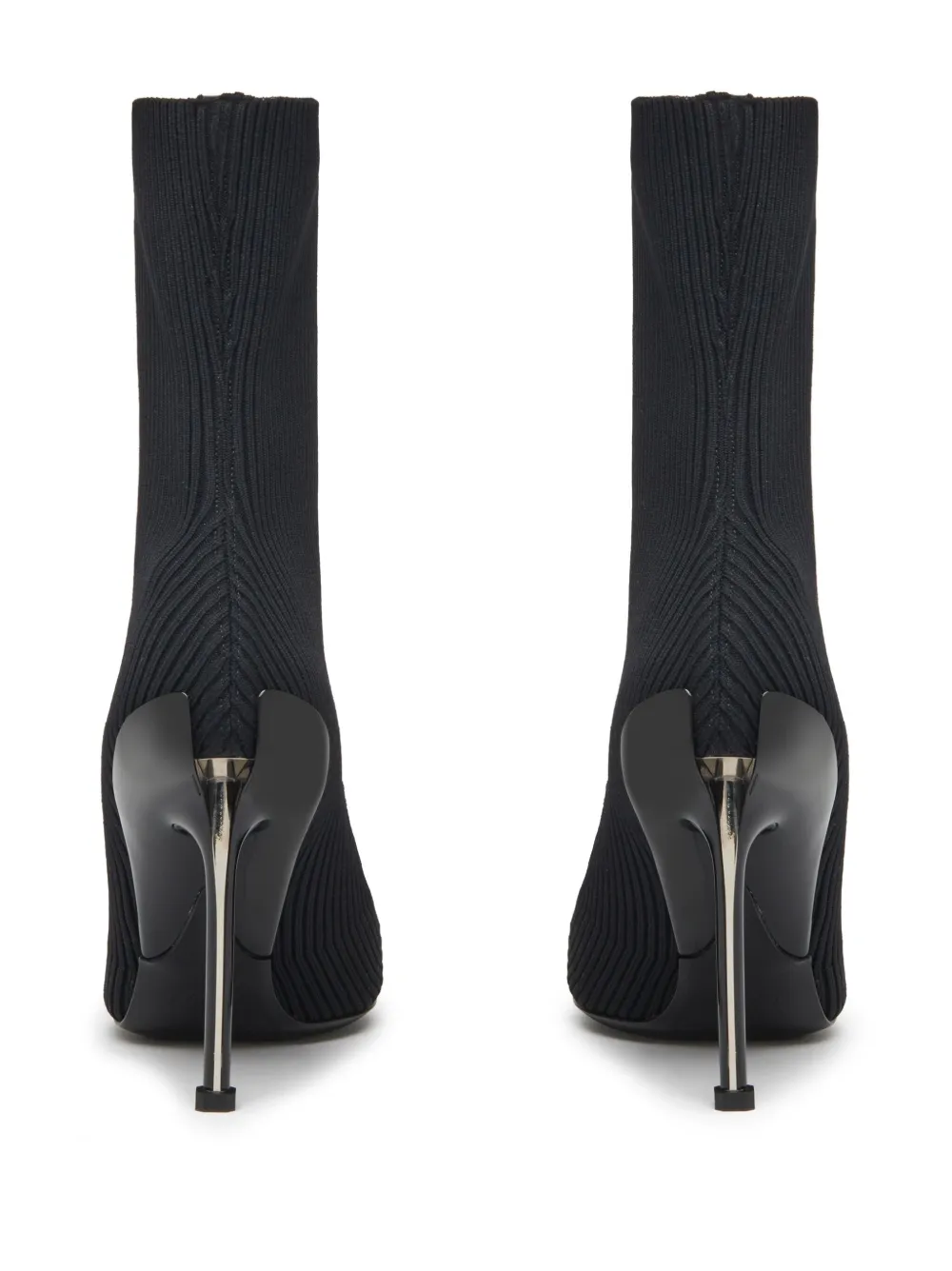 Alexander Mcqueen 90mm Heel Point Toe Slashed Knit Boots In Black