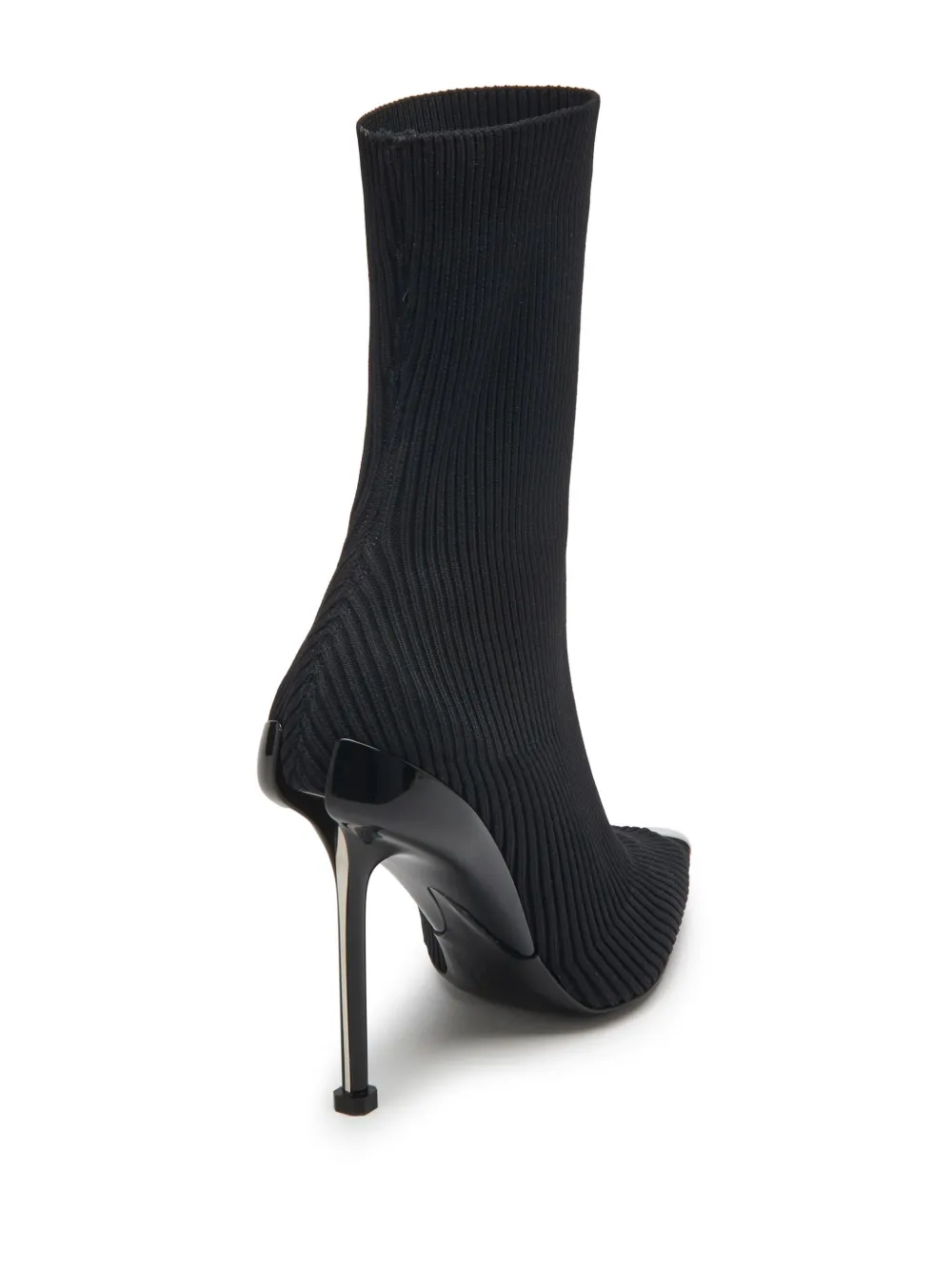 Alexander Mcqueen 90mm Heel Point Toe Slashed Knit Boots In Black