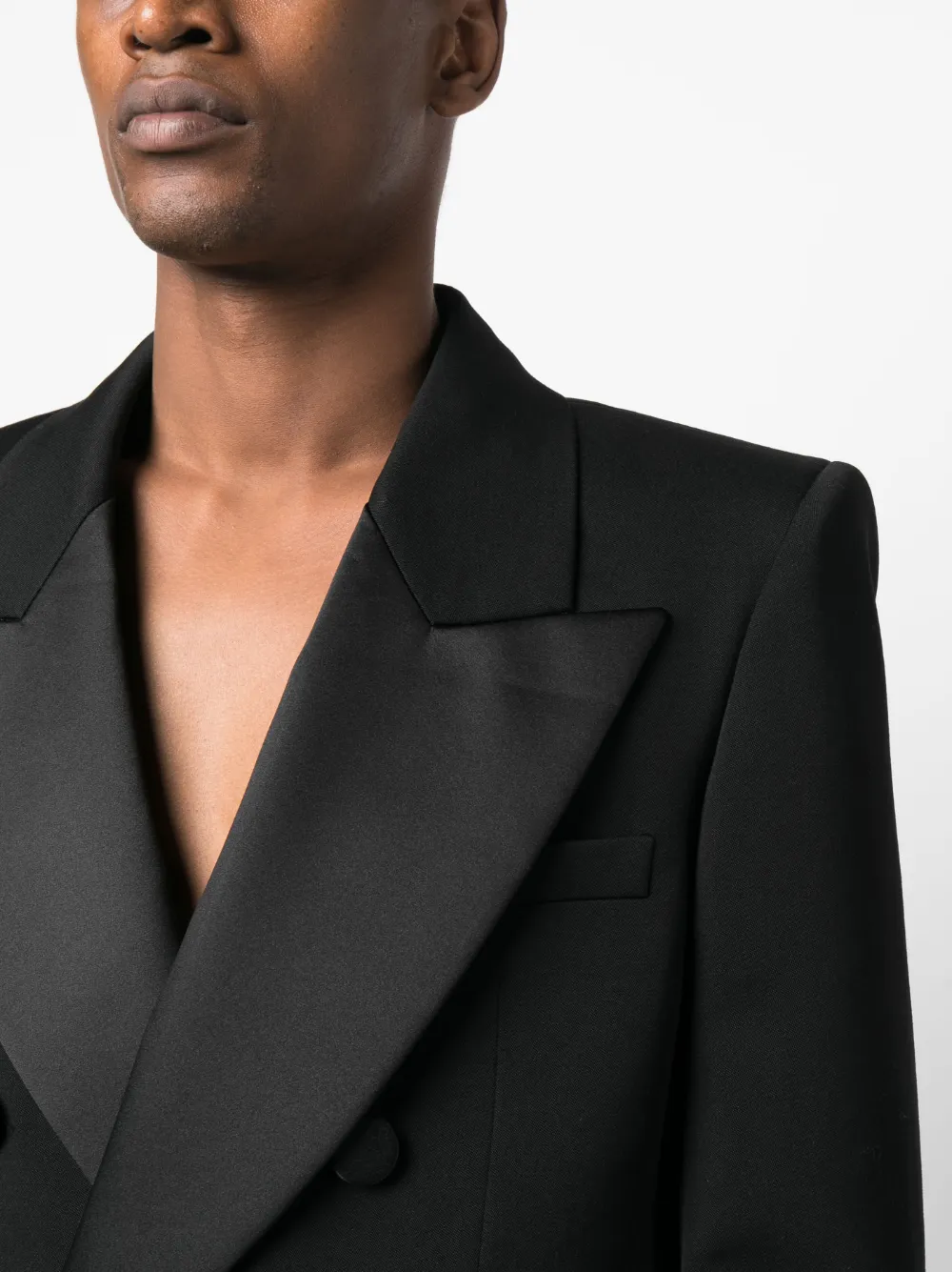 Shop Saint Laurent Double-breasted Wool Tuxedo Jacket In Black