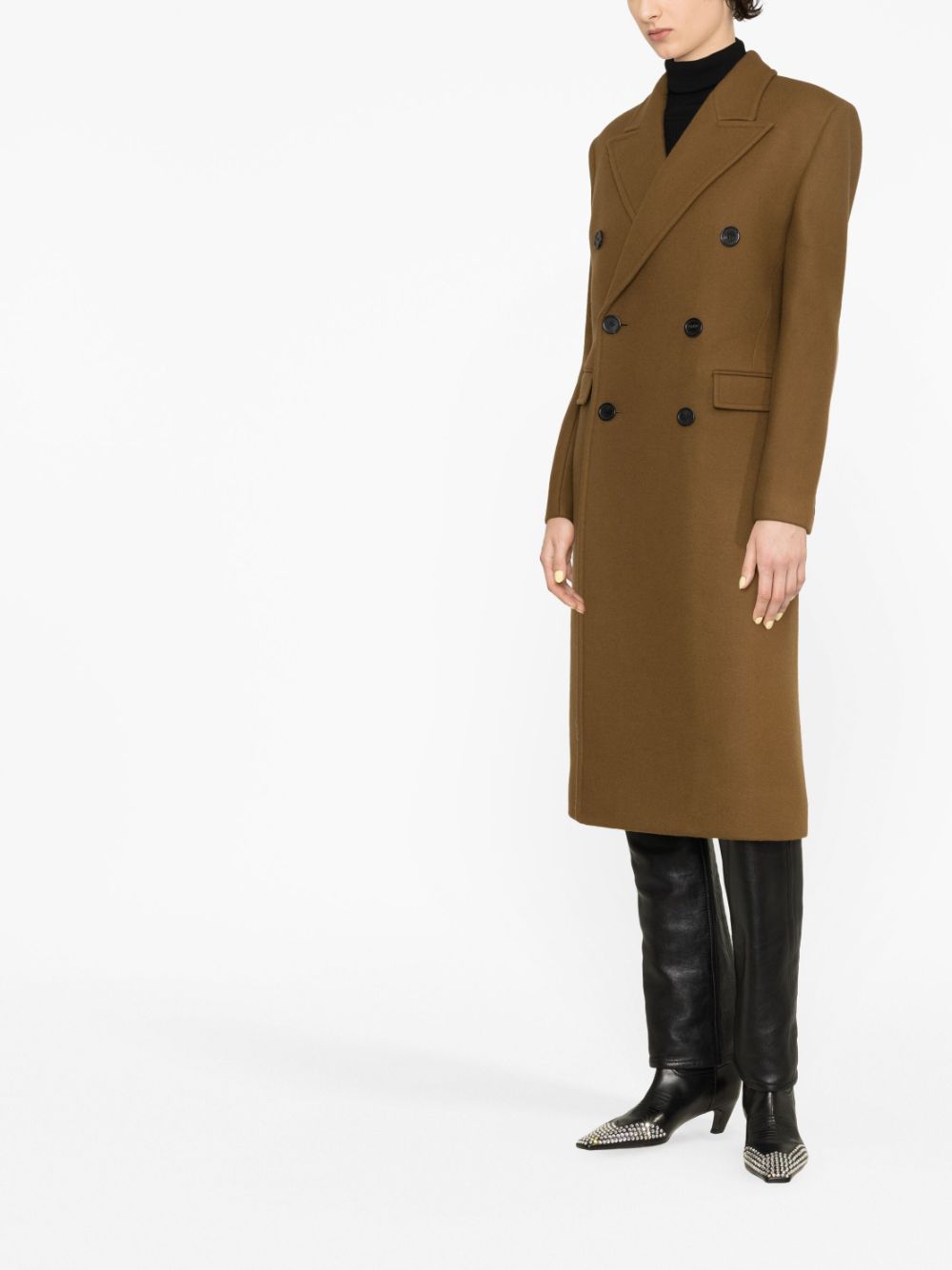 Shop Saint Laurent Double-breasted Wool-blend Coat In Brown