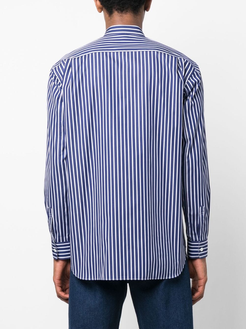 Shop Comme Des Garçons Shirt Panelled Striped Cotton Shirt In Blau