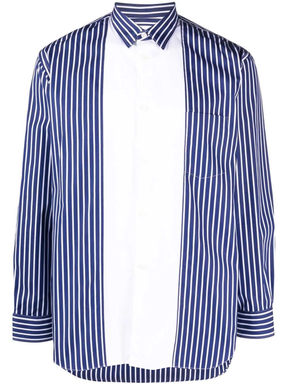 Shop Comme Des Garçons Shirt Panelled Striped Cotton Shirt In Blau