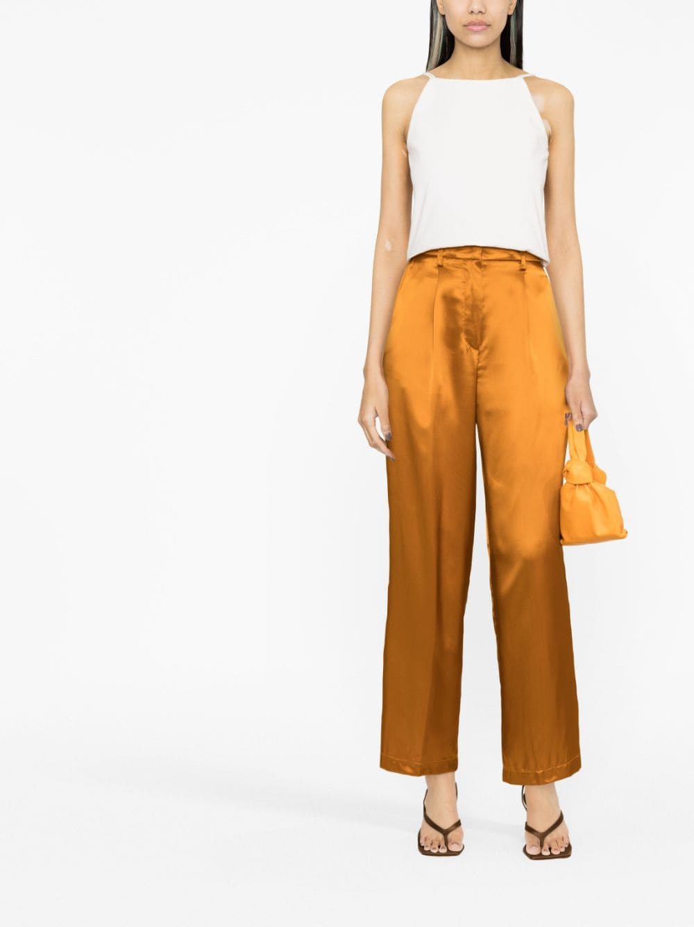 Shop Forte Forte High-rise Satin Trousers In Orange