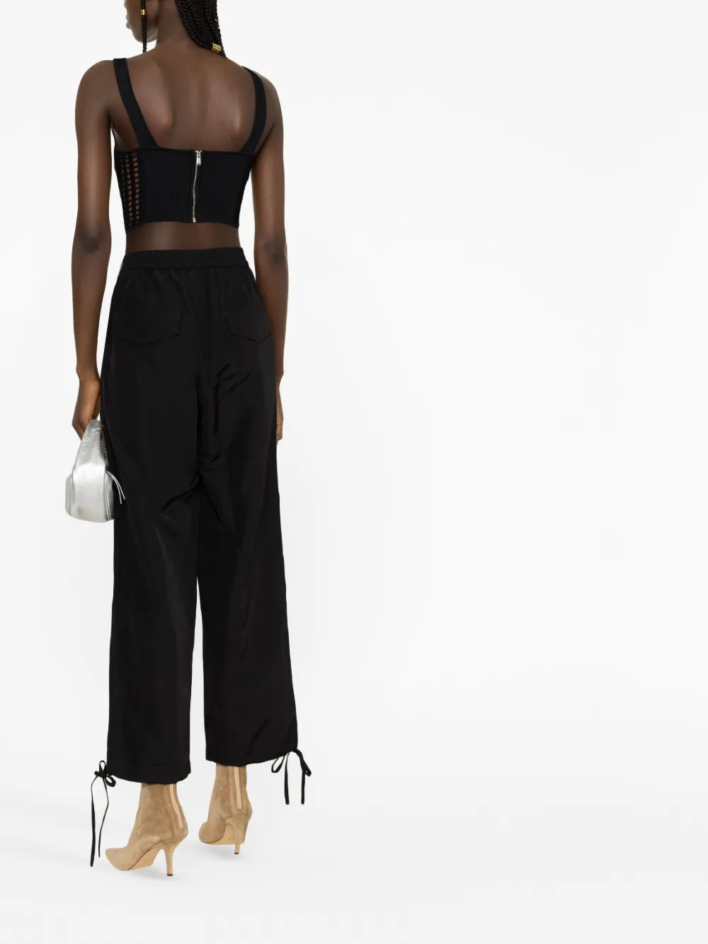 Shop Msgm Tie-cuff Cropped Trousers In Black