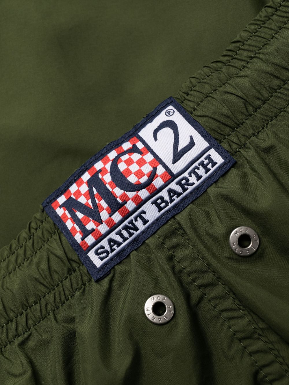 Shop Mc2 Saint Barth Logo-patch Drawstring-waist Swim Shorts In Green