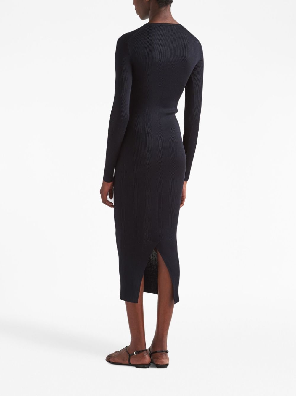 Shop Prada Logo-print Silk Midi Dress In Black