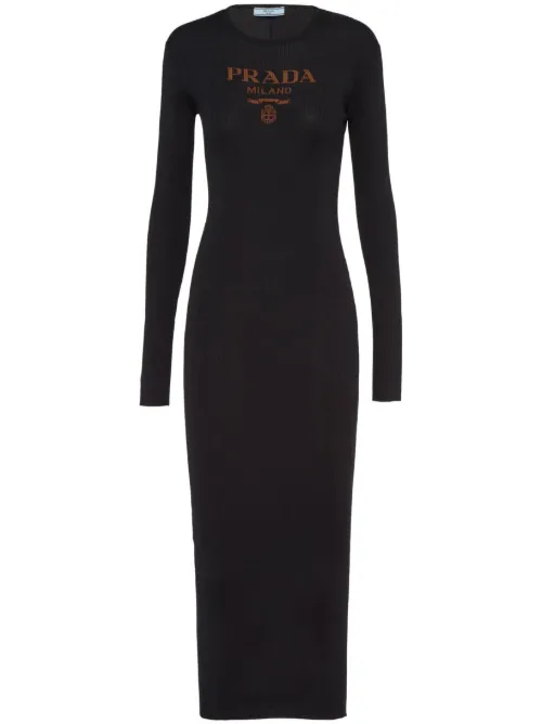Robe mi-longue évasée à logo imprimé - Prada - Modalova