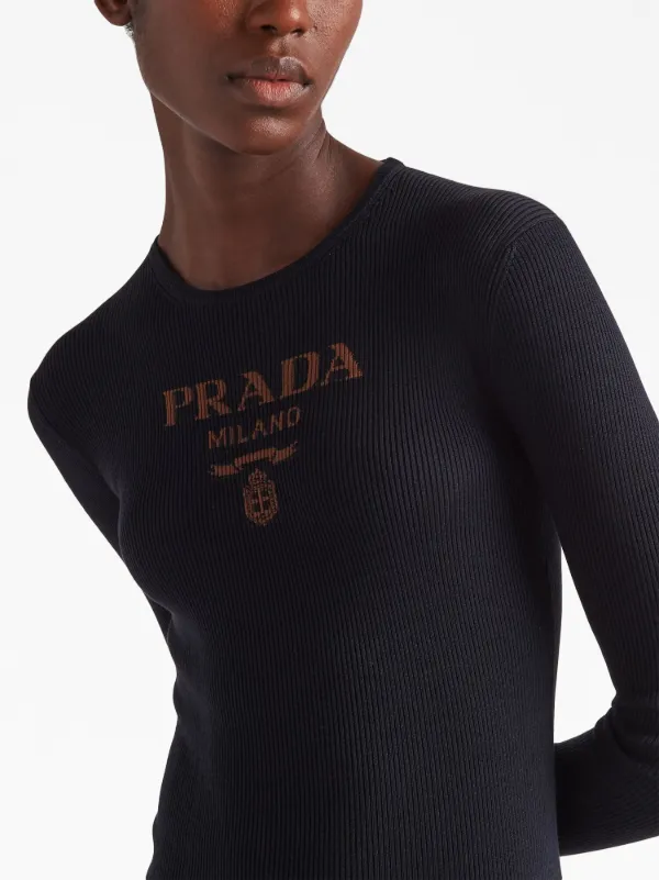 Prada logo-print Silk Midi Dress | Black | FARFETCH
