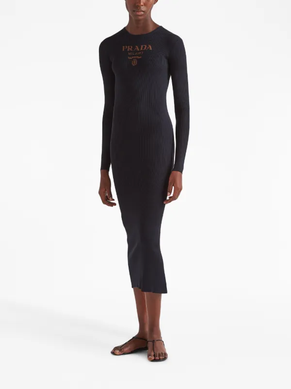 【送料&関税込】Prada Black Jersey Dress Jersey midi dress in black - Prada | Mytheresa
