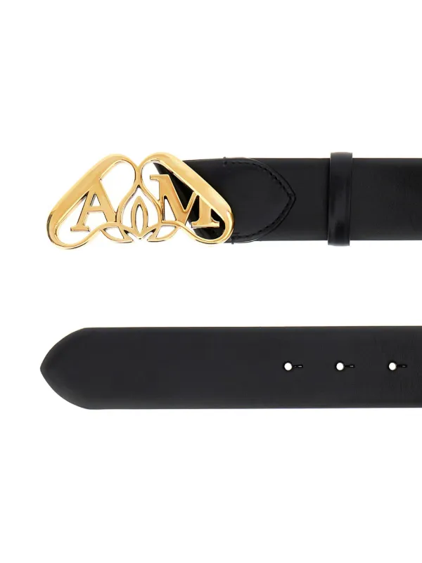 ALEXANDER McQUEEN ブラックレザーベルト Alexander McQueen Seal バックル レザーベルト | ブラック