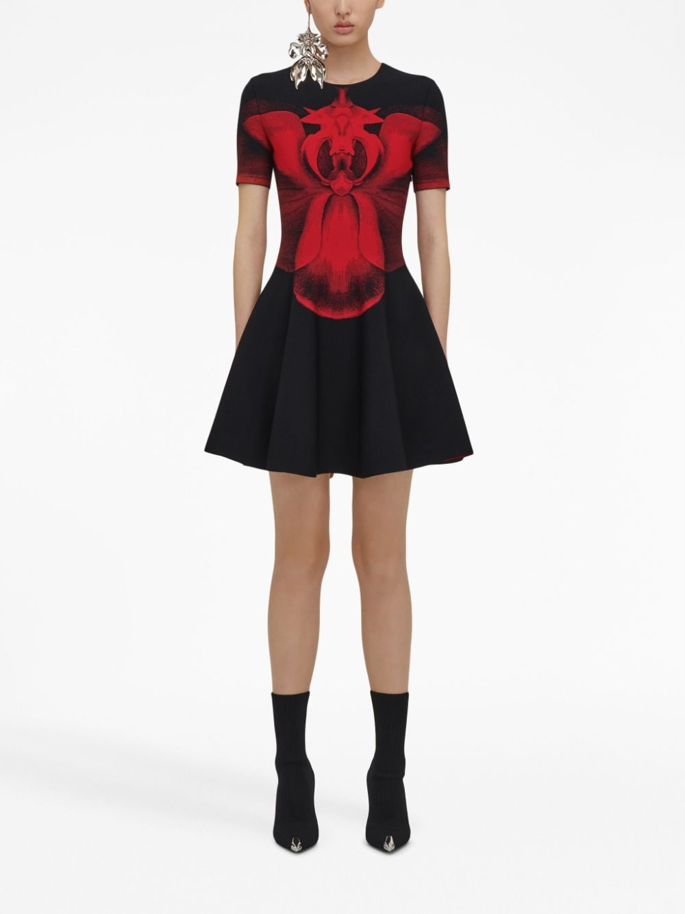Alexander McQueen Mini-jurk met bloemjacquard - Zwart