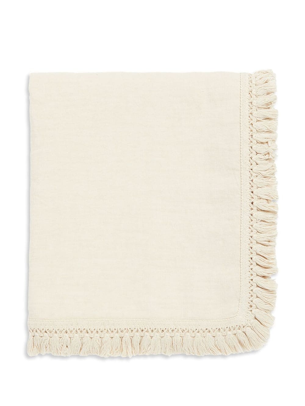 Shop Once Milano Fringe-detailing Linen Table Cloth In Nude