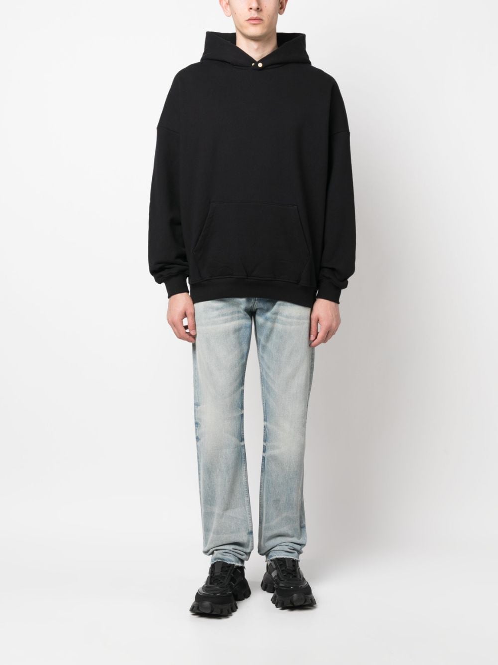 Shop Fear Of God Pouch-pocket Cotton Hoodie In 001 Nero