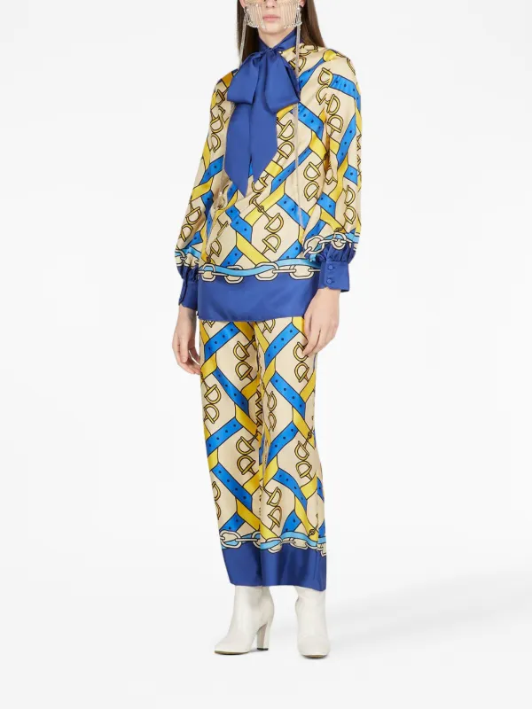 【送料&関税込】Gucci Horsebit Print Pants Gucci Horsebit-print straight-leg Trousers | Blue | FARFETCH