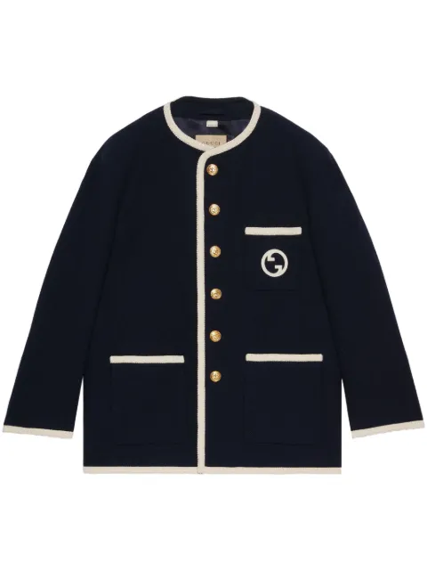 Gucci embroidered-logo tweed jacket