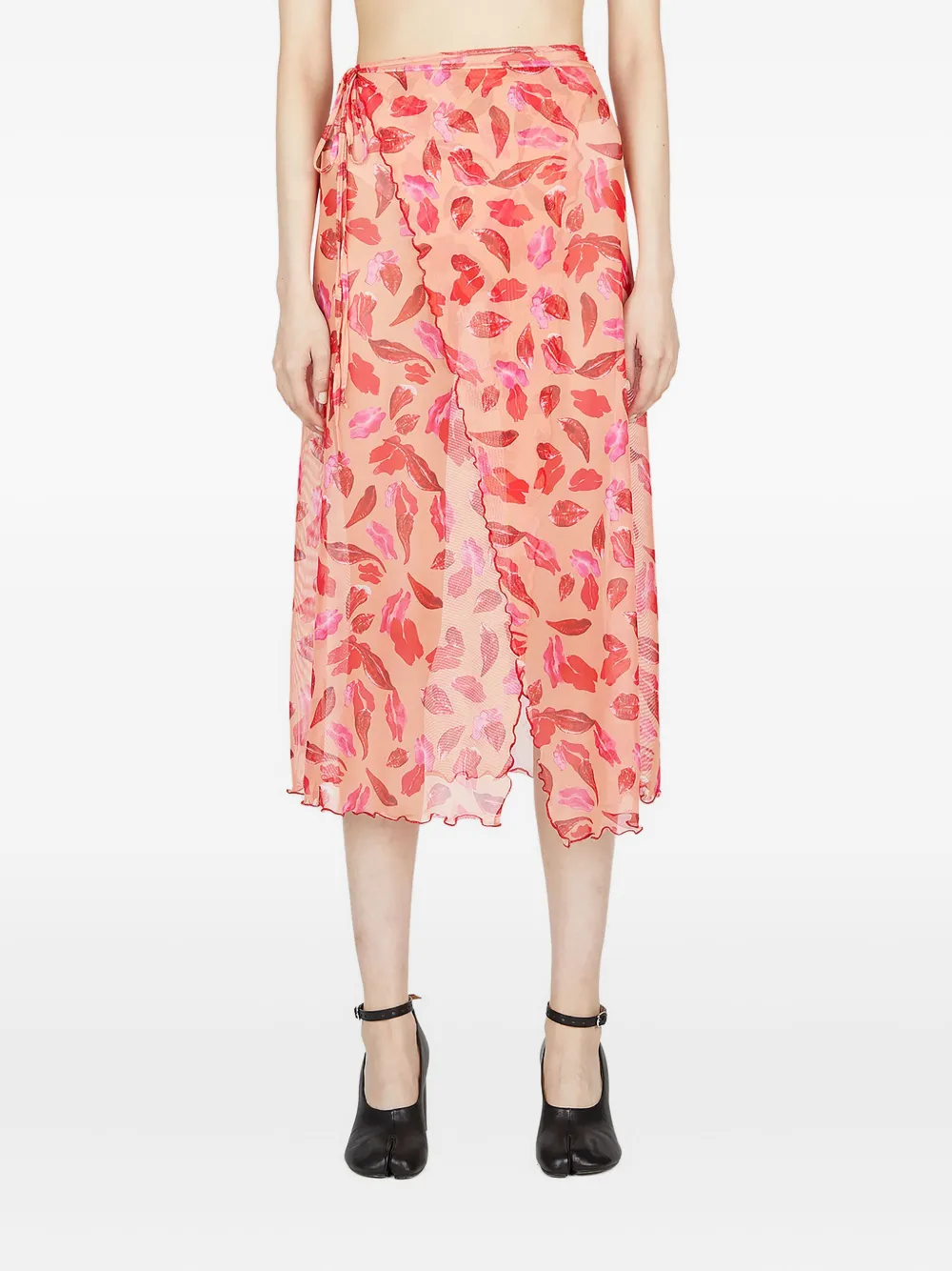 Marco Rambaldi lip-print ruffled skirt - レッド Marco Rambaldi lip-print ruffled skirt - レッド