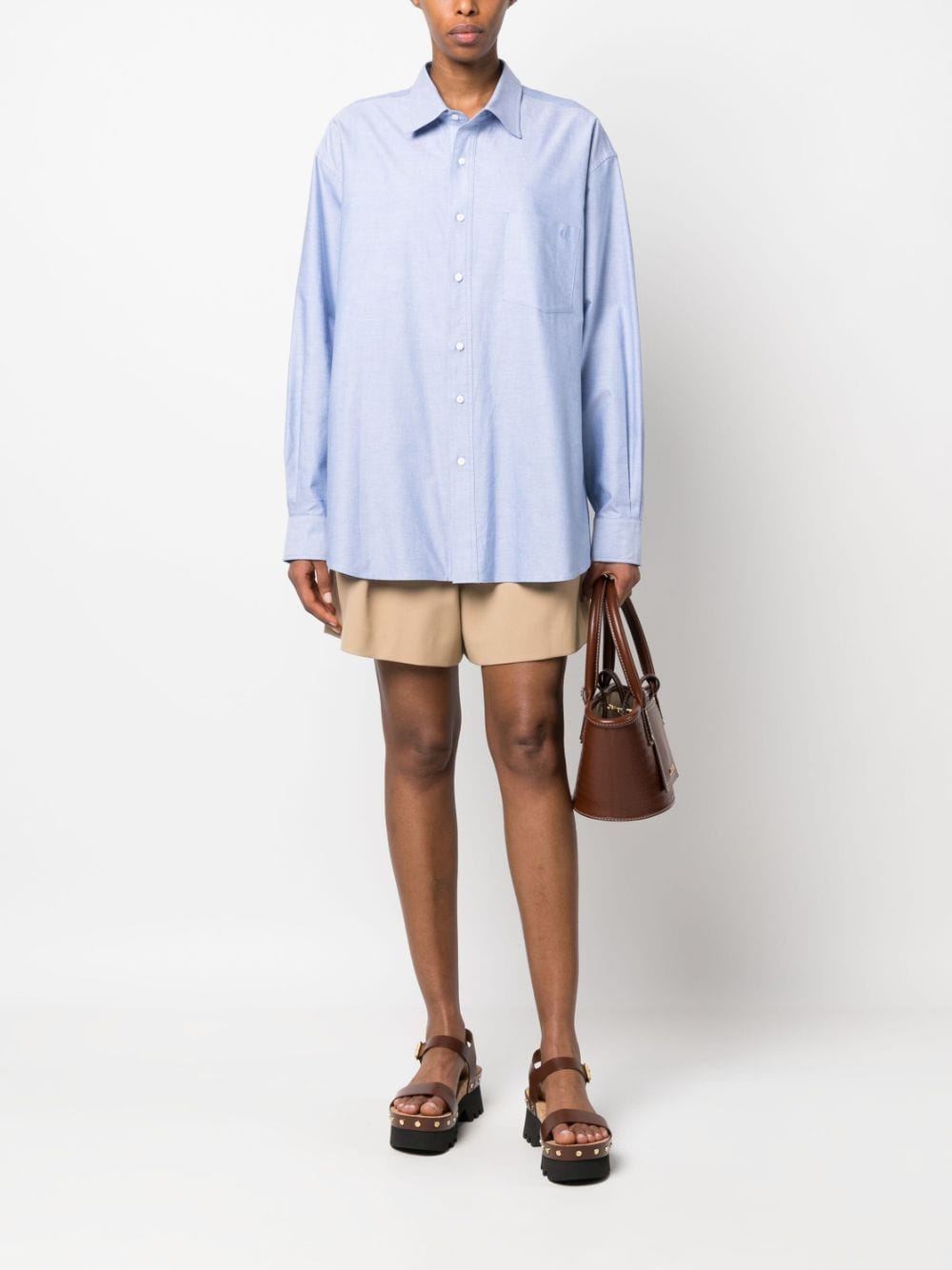 Shop Claudie Pierlot Logo-embroidered Long-sleeve Shirt In Blue